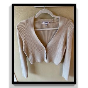 Tan ribbed crop sweater/cardigan